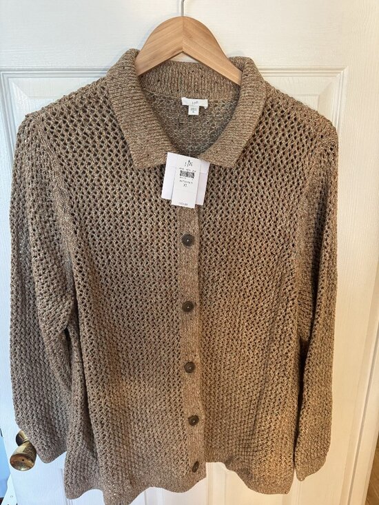 J. Jill Sweaters - NWT J. Jill XL Button-Up Open-Knit Cardigan Sweater In Rattan Multi Cotton Blend